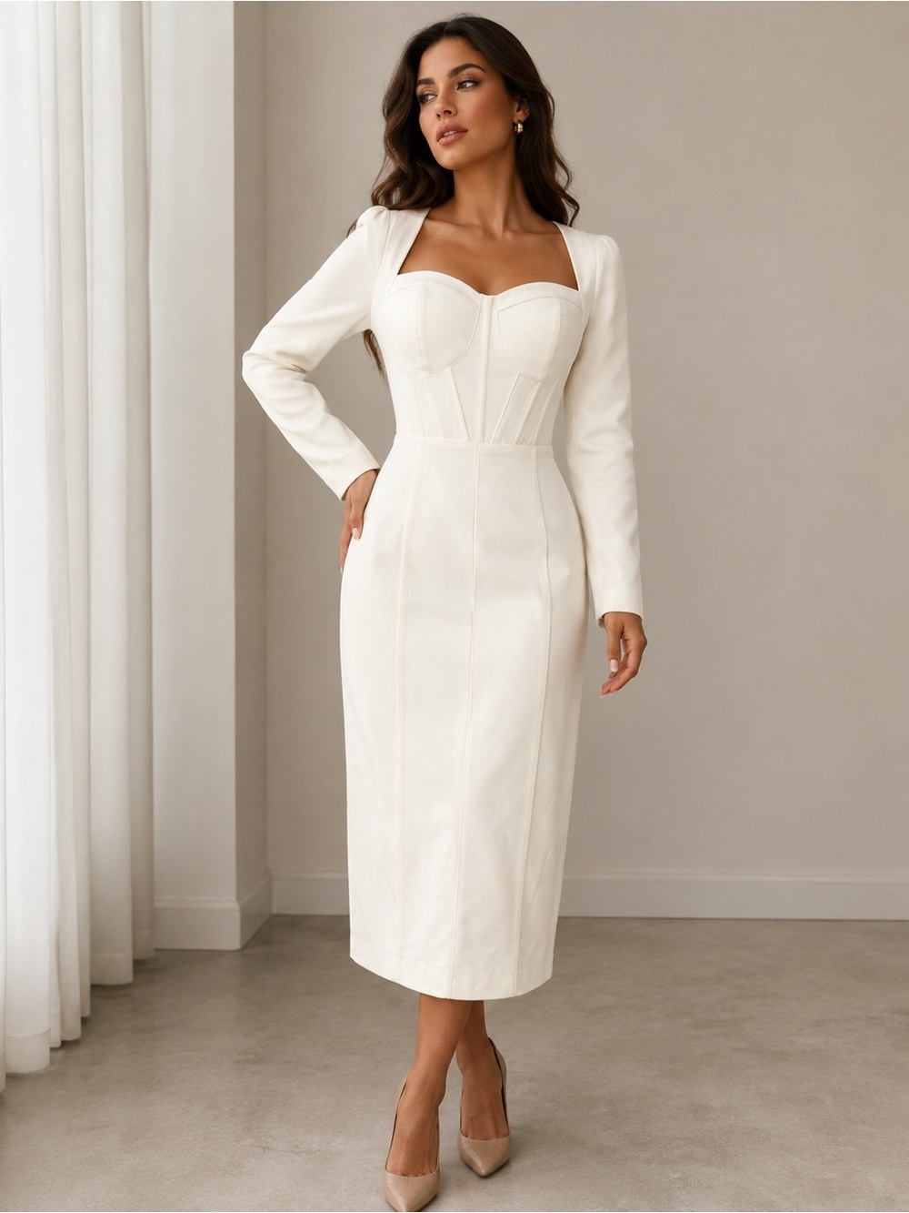 Magic‎ Boutique Cream Lined Garment Dress Sz L made in Europe-Graduation event